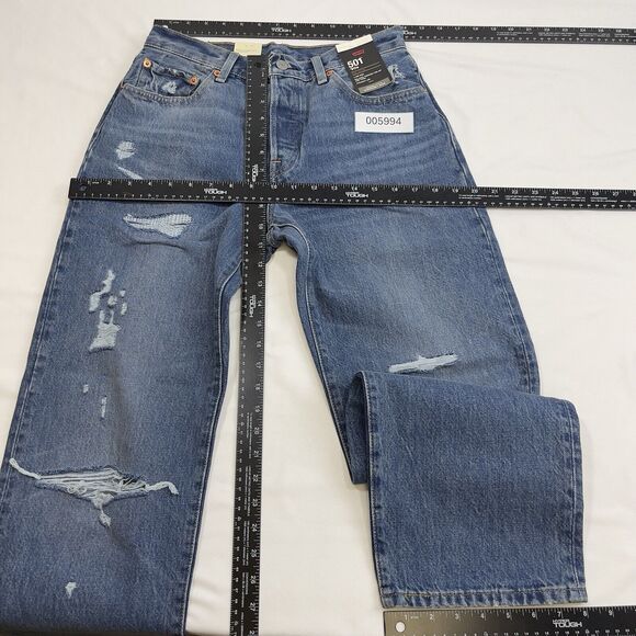 Levi's 501 '90s Jeans Women 26x30 Blue Straight Destroyed Button Fly Denim Big E - Picture 14 of 16